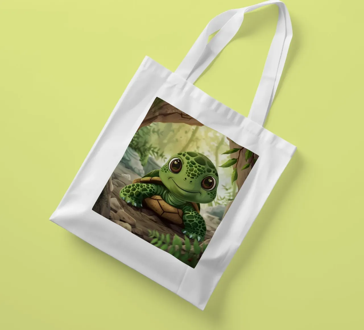 Tortue émergeant d'un terrier rocheux dans une forêt luxuriante tote bag de DesignDoodle