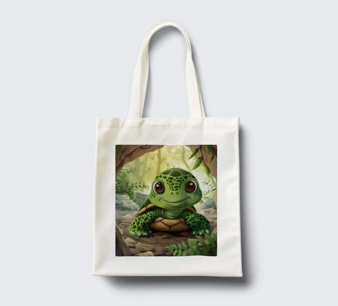 Tortue émergeant d'un terrier rocheux dans une forêt luxuriante tote bag de DesignDoodle