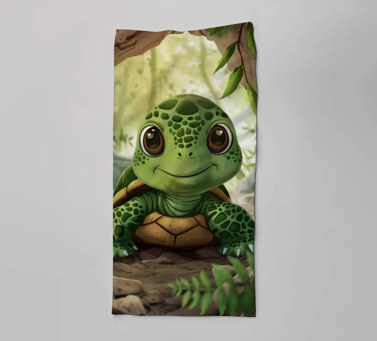 Tortue émergeant d'un terrier rocheux dans une forêt luxuriante serviette de bain de DesignDoodle