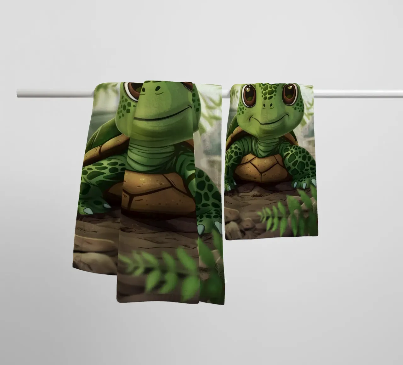 Tortue émergeant d'un terrier rocheux dans une forêt luxuriante serviette de bain de DesignDoodle
