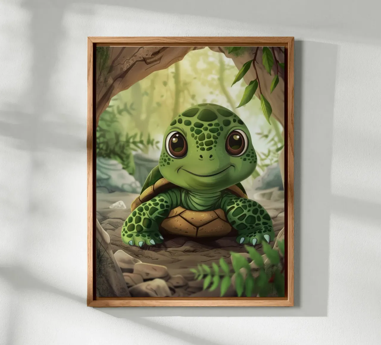 Tortue émergeant d'un terrier rocheux dans une forêt luxuriante panneau forex de DesignDoodle
