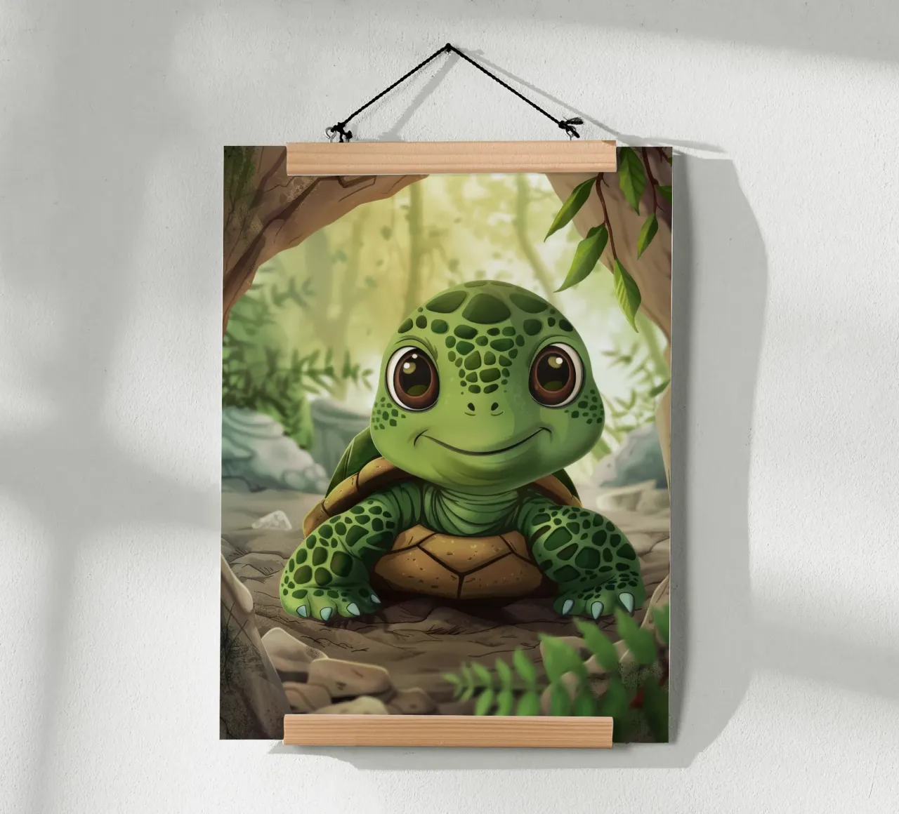 Tortue émergeant d'un terrier rocheux dans une forêt luxuriante hahnemühle de DesignDoodle