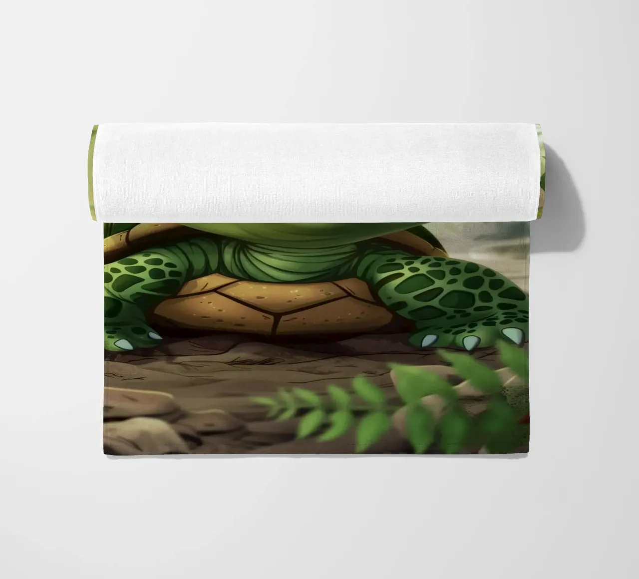 Tortue émergeant d'un terrier rocheux dans une forêt luxuriante serviette de plage de DesignDoodle