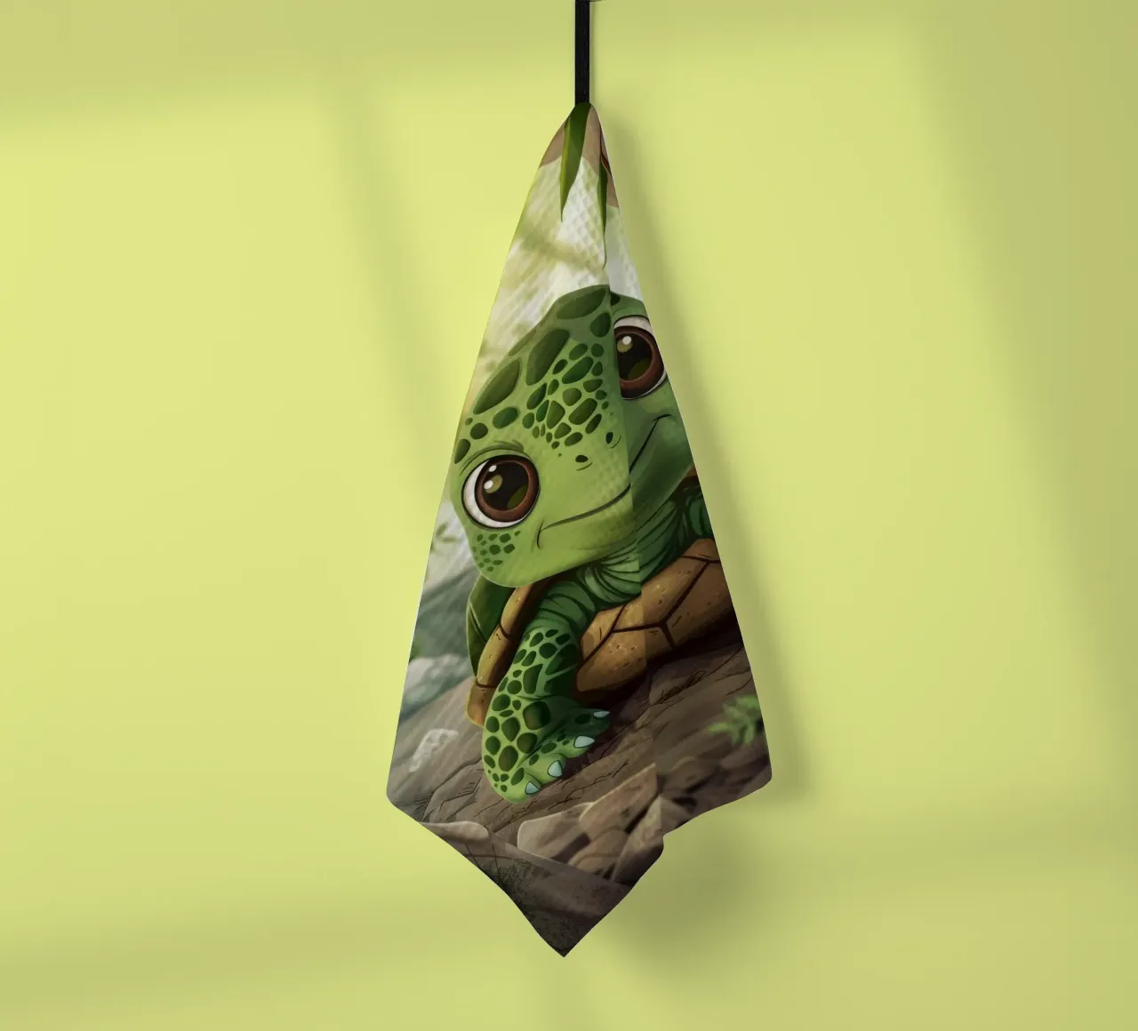 Tortue émergeant d'un terrier rocheux dans une forêt luxuriante torchon de DesignDoodle