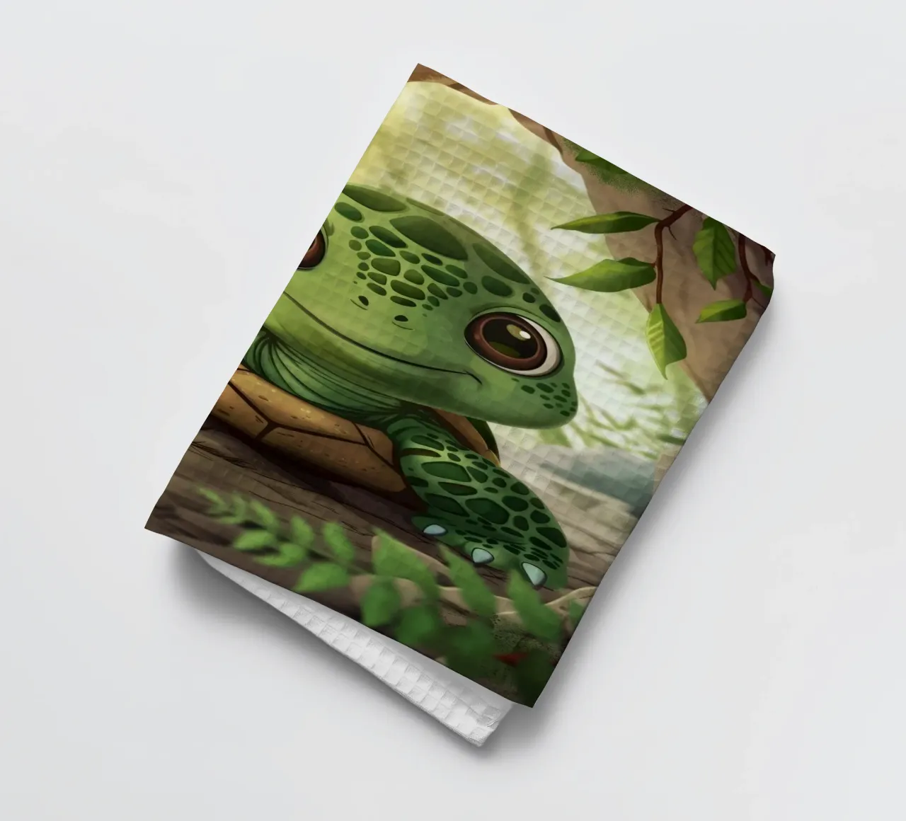 Tortue émergeant d'un terrier rocheux dans une forêt luxuriante torchon de DesignDoodle