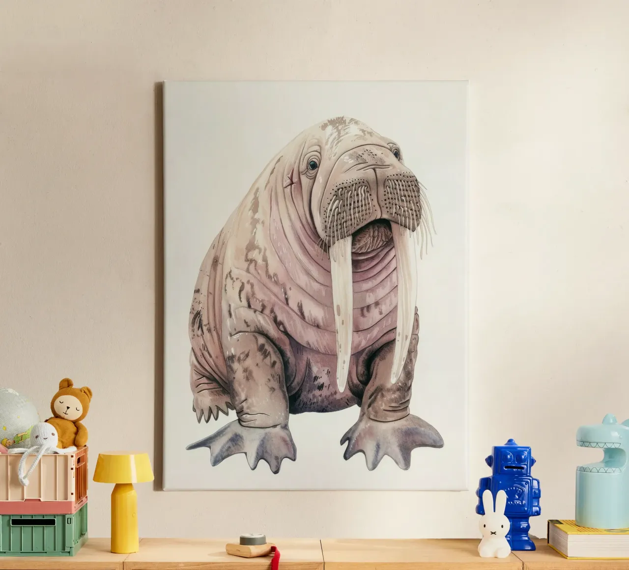 walrus showcasing its large tusks and unique features canvas by DesignDoodle