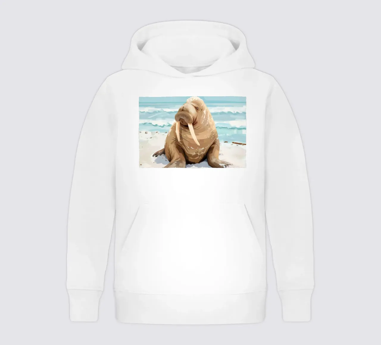 Morsa descansando en una playa de arena con olas del océano sudadera con capucha para niño de DesignDoodle