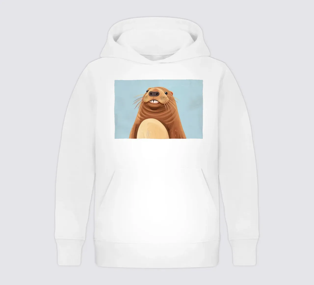 Mascotte de loutre mignonne assise sur une plage de sable, souriante sweat à capuche enfant de DesignDoodle