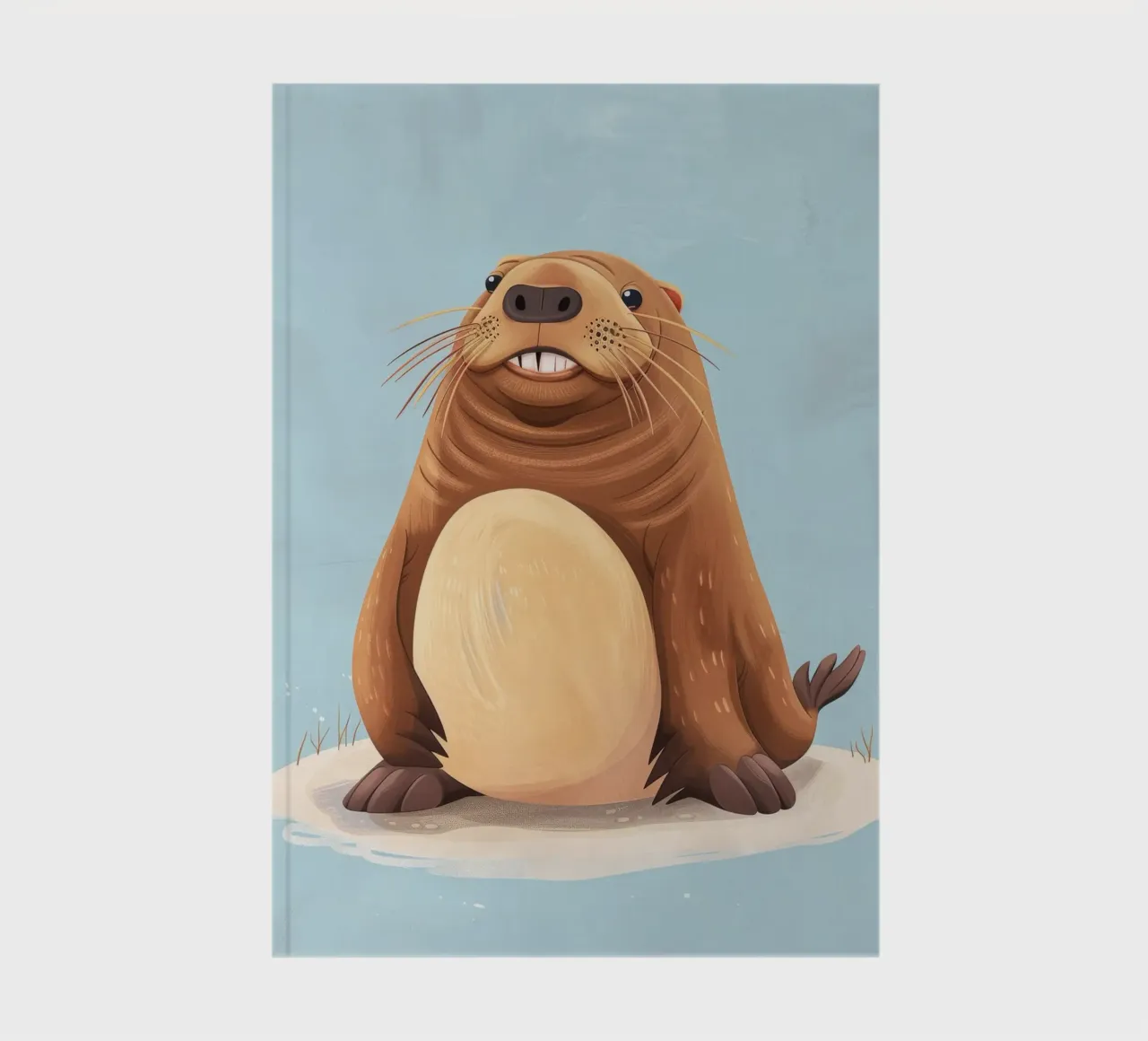 Niedliches Otter-Maskottchen sitzt lächelnd auf einem Sandstrand Notizbuch von DesignDoodle