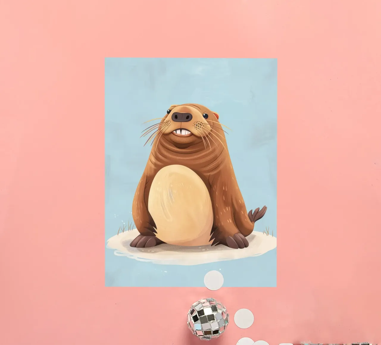 Niedliches Otter-Maskottchen sitzt lächelnd auf einem Sandstrand Sticker von DesignDoodle