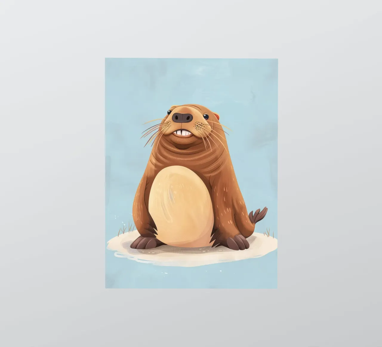 Niedliches Otter-Maskottchen sitzt lächelnd auf einem Sandstrand Sticker von DesignDoodle