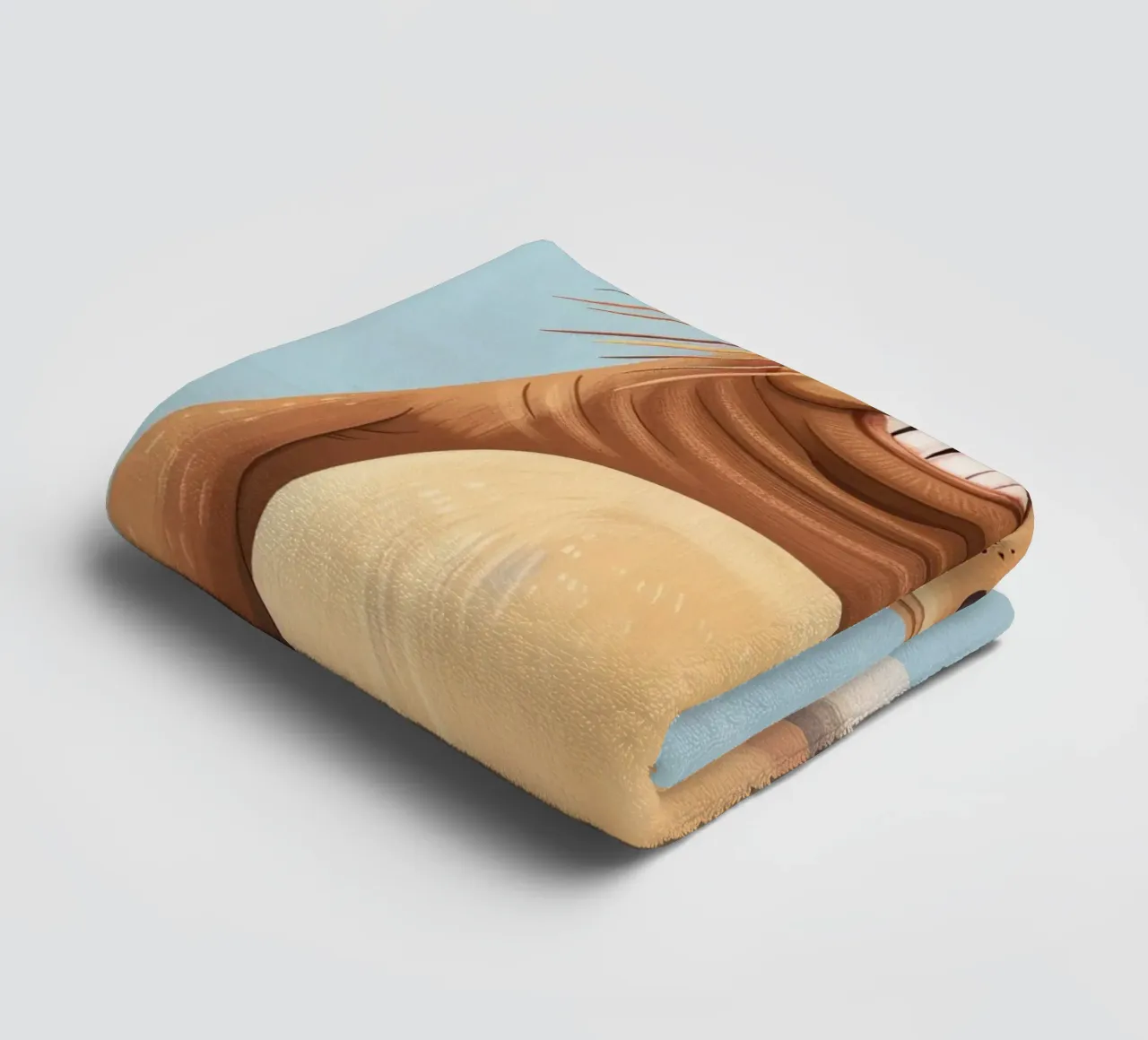 Simpatica mascotte di lontra seduta su una spiaggia sabbiosa, sorridente asciugamano da bagno da DesignDoodle