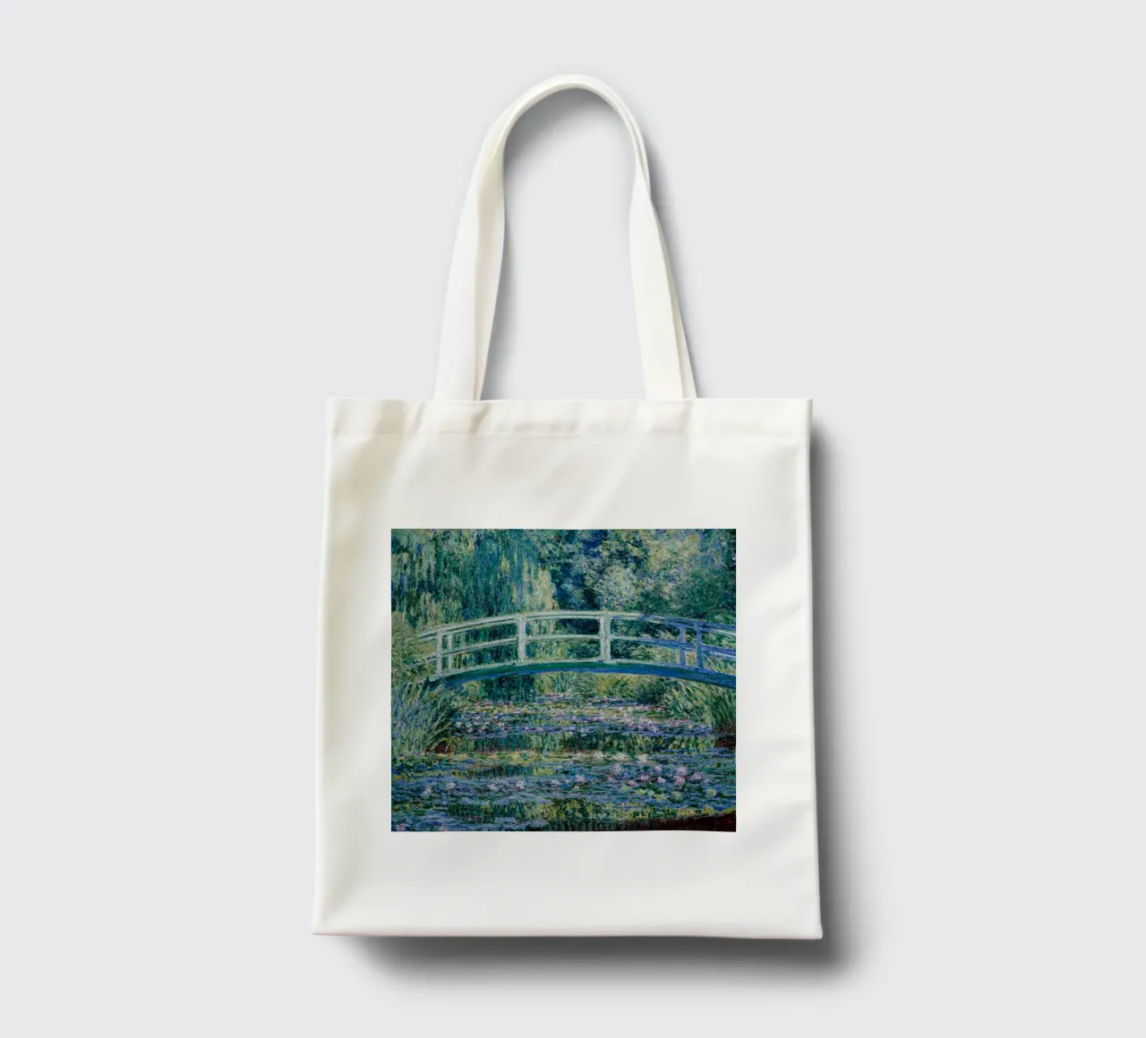 Bridge Over A Pond Of Water lilies borsa in juta da carolcrawofficialdesign