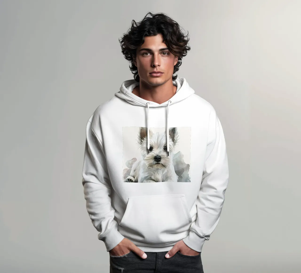Mignon chiot blanc couché sur une surface douce et détendue sweat à capuche de DesignDoodle