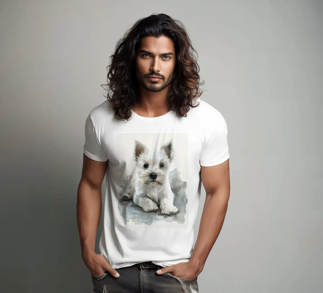 Mignon chiot blanc couché sur une surface douce et détendue t-shirt de DesignDoodle