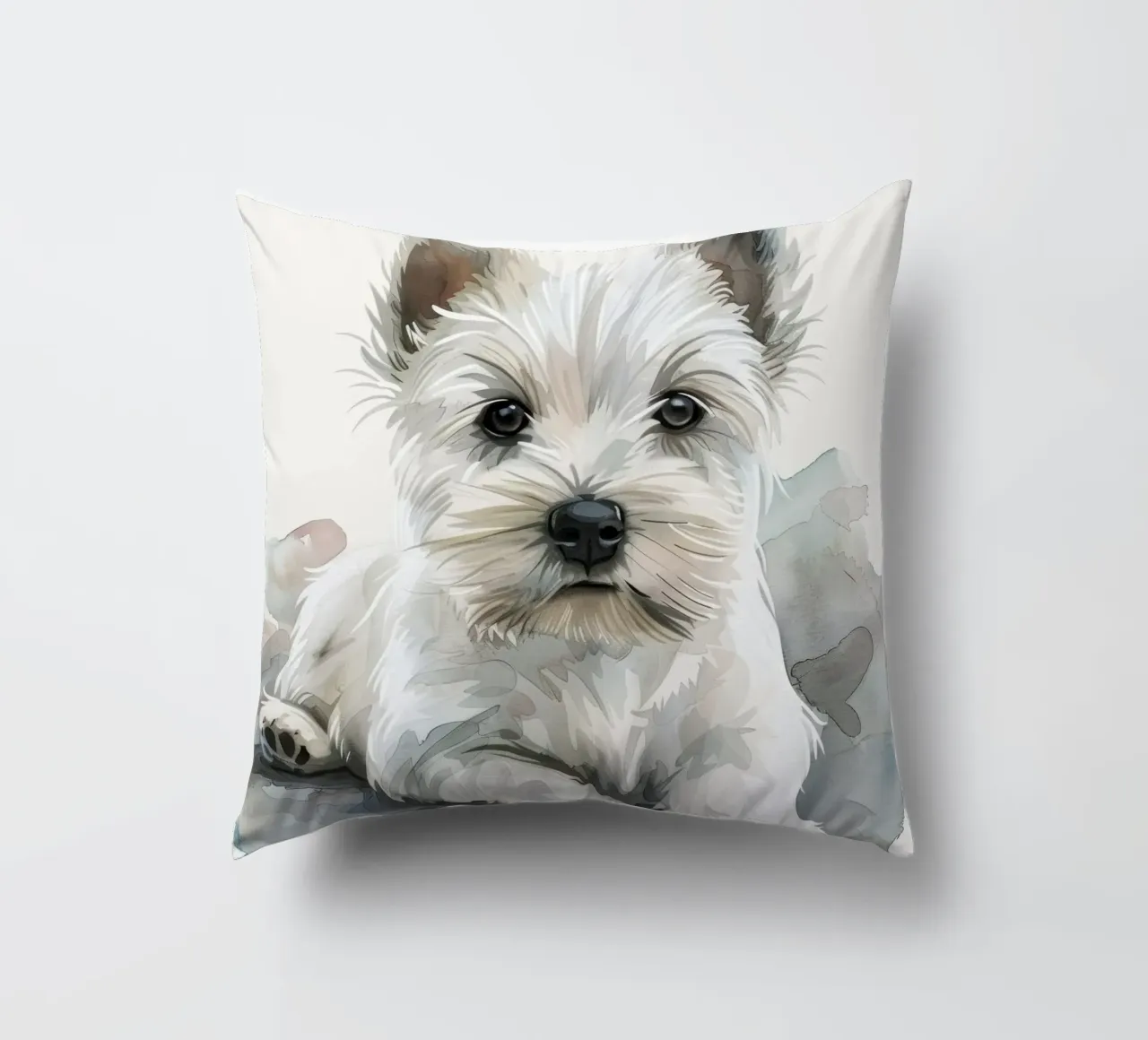 Mignon chiot blanc couché sur une surface douce et détendue coussin de DesignDoodle
