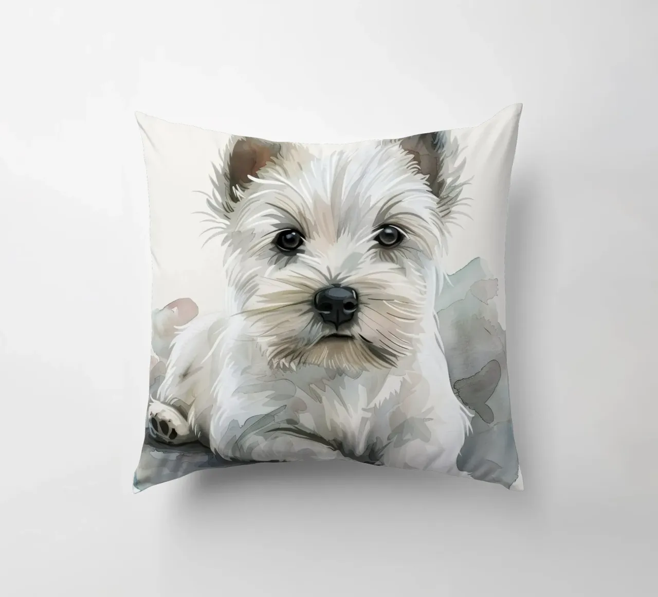 Mignon chiot blanc couché sur une surface douce et détendue coussin de DesignDoodle
