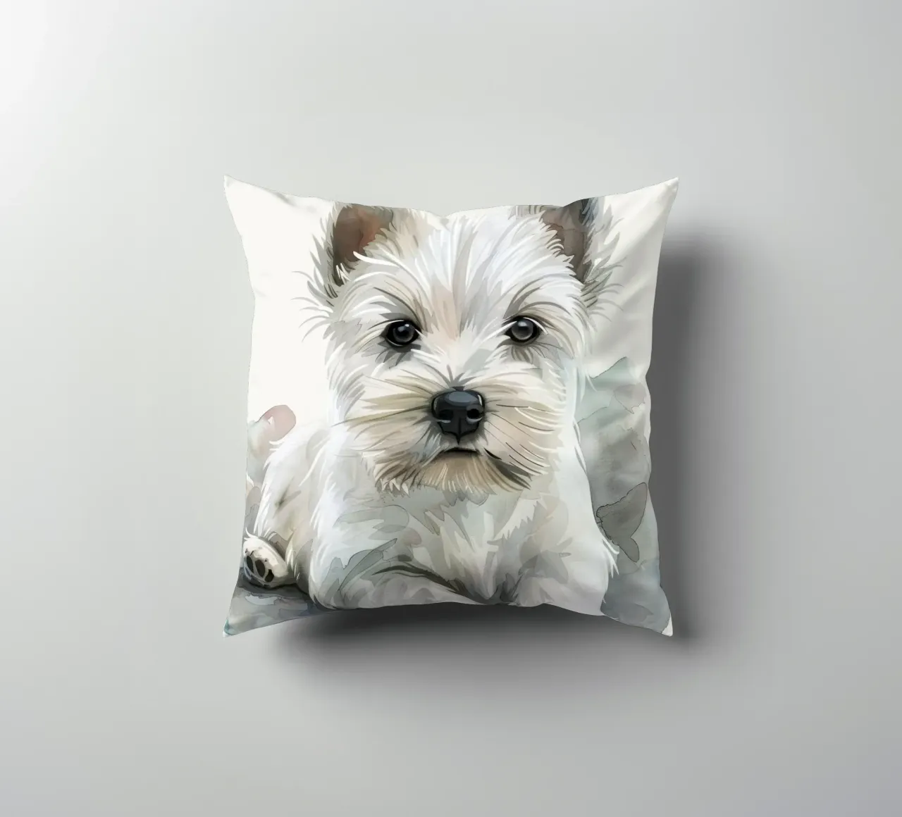 Mignon chiot blanc couché sur une surface douce et détendue coussin de DesignDoodle