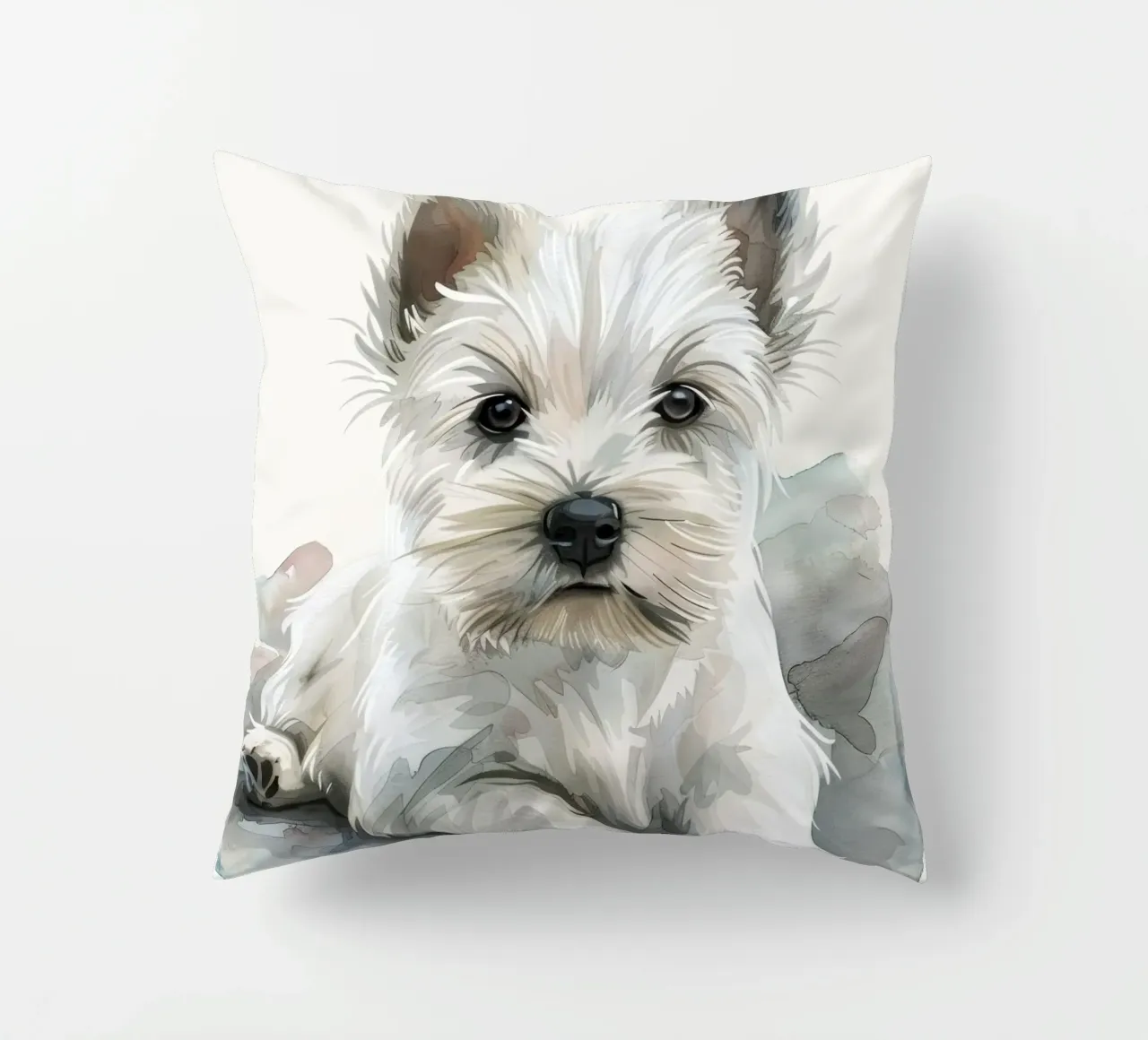 Mignon chiot blanc couché sur une surface douce et détendue coussin de DesignDoodle