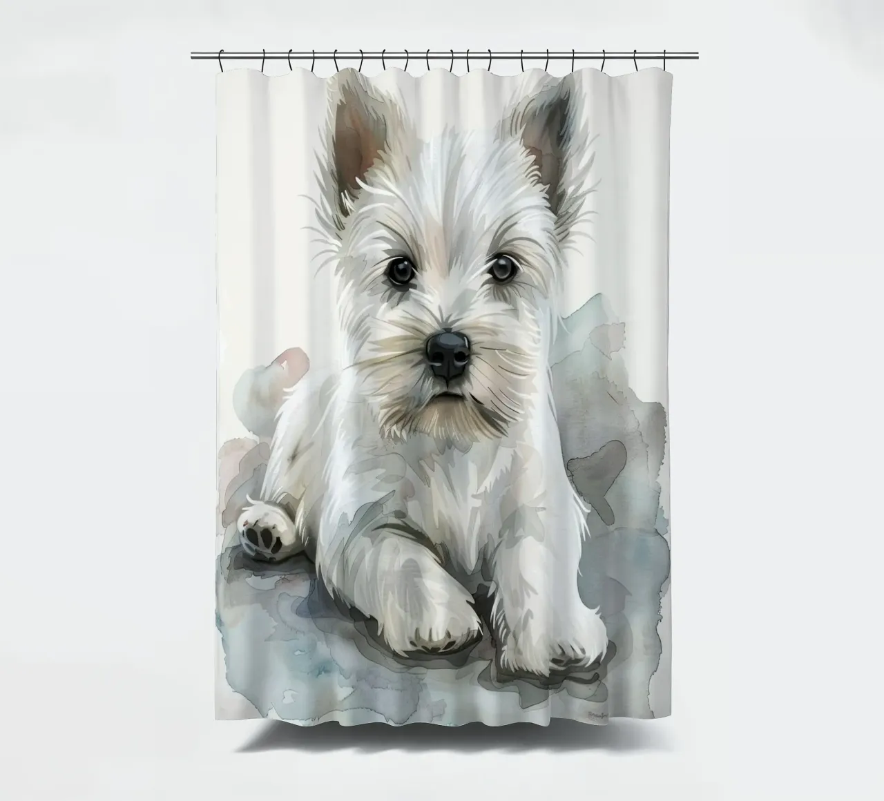 Mignon chiot blanc couché sur une surface douce et détendue rideau de douche de DesignDoodle