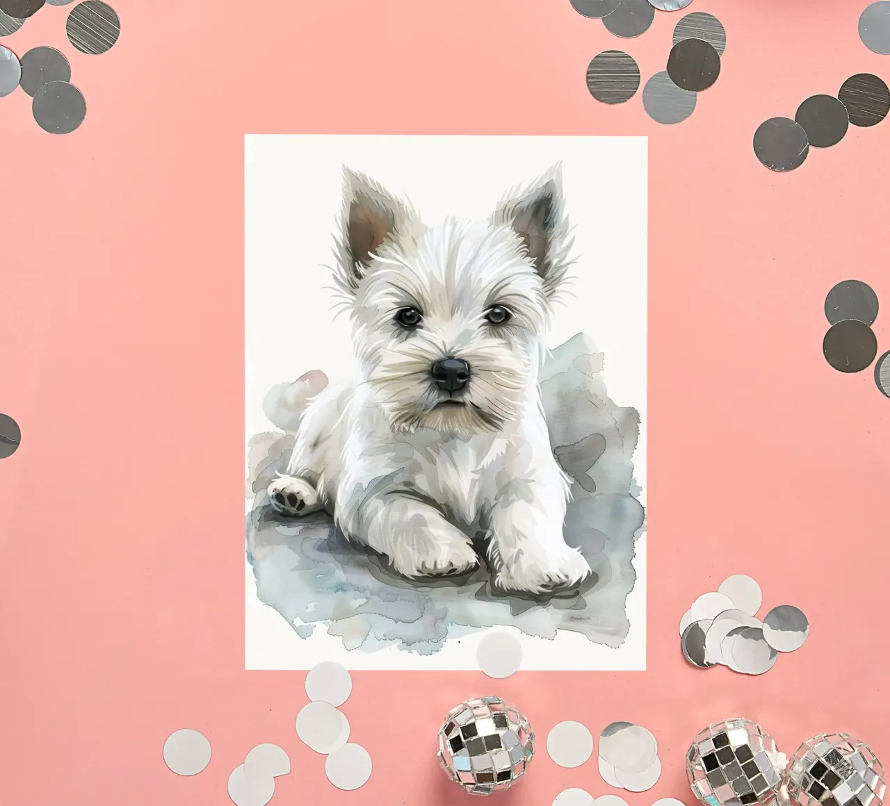 Mignon chiot blanc couché sur une surface douce et détendue autocollant de DesignDoodle
