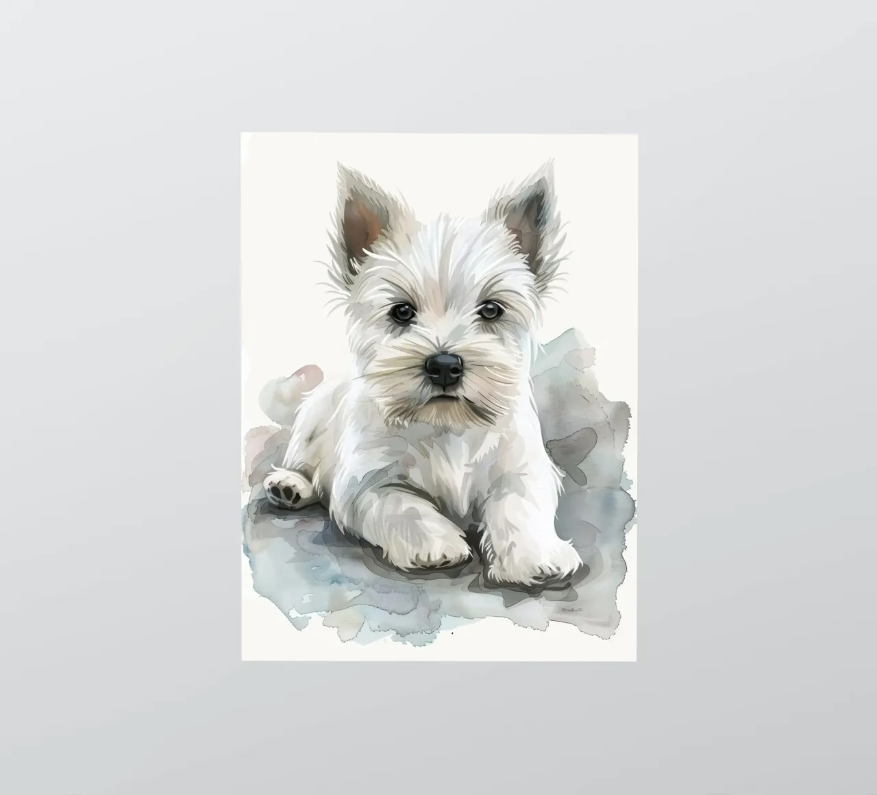 Mignon chiot blanc couché sur une surface douce et détendue autocollant de DesignDoodle