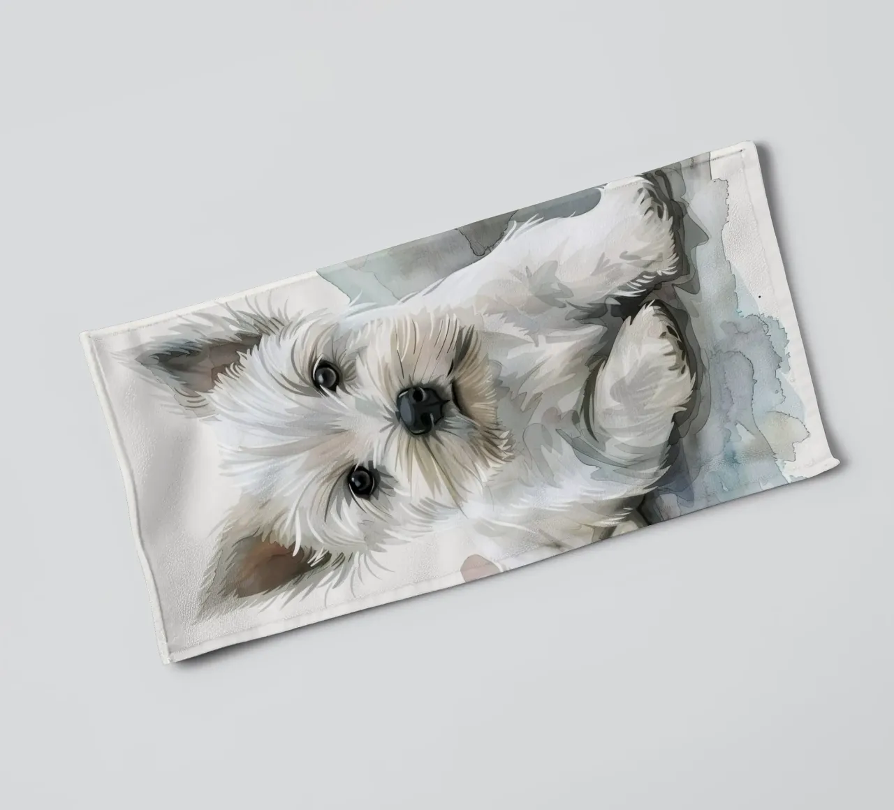 Mignon chiot blanc couché sur une surface douce et détendue serviette de bain de DesignDoodle