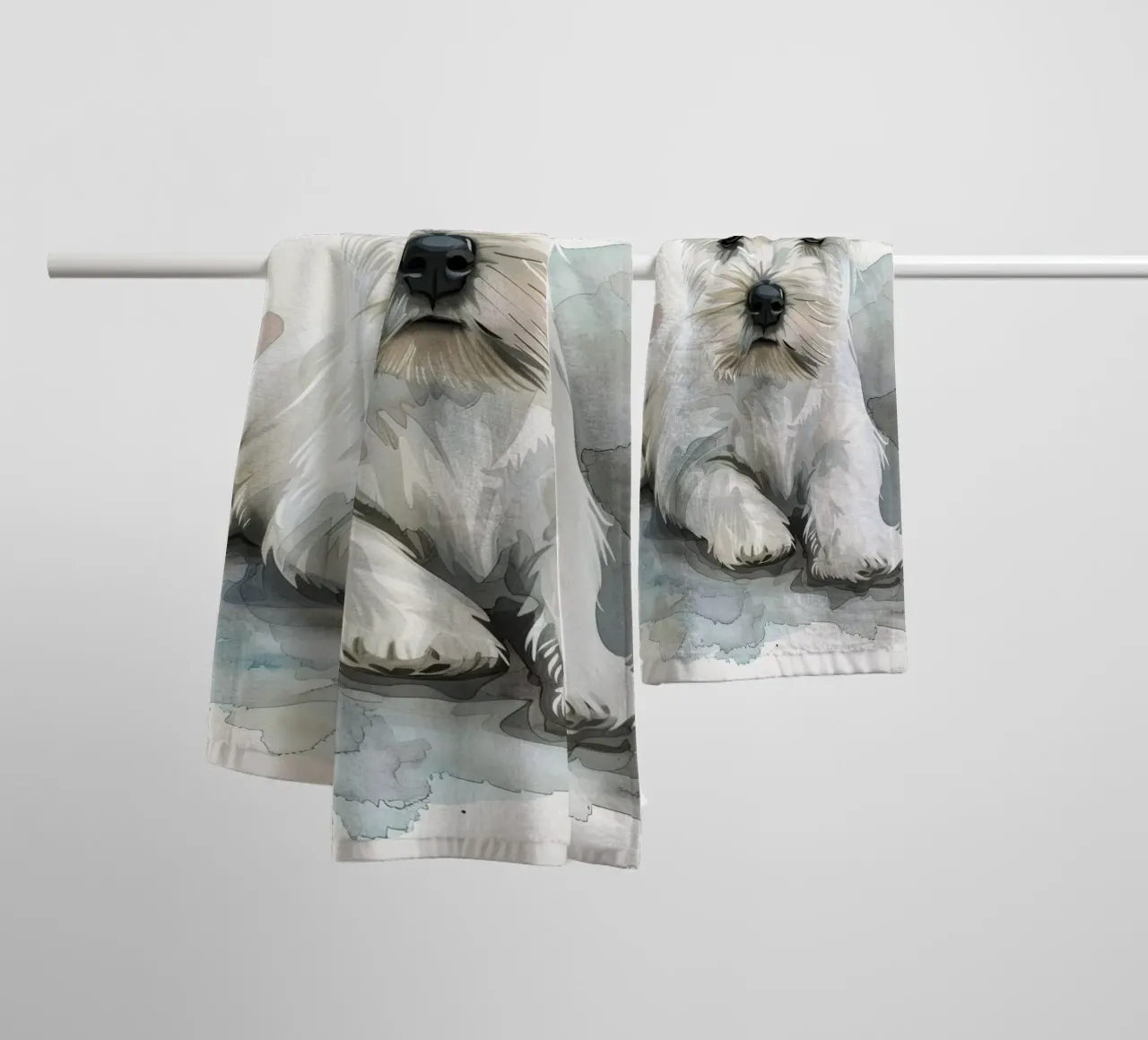 Mignon chiot blanc couché sur une surface douce et détendue serviette de bain de DesignDoodle
