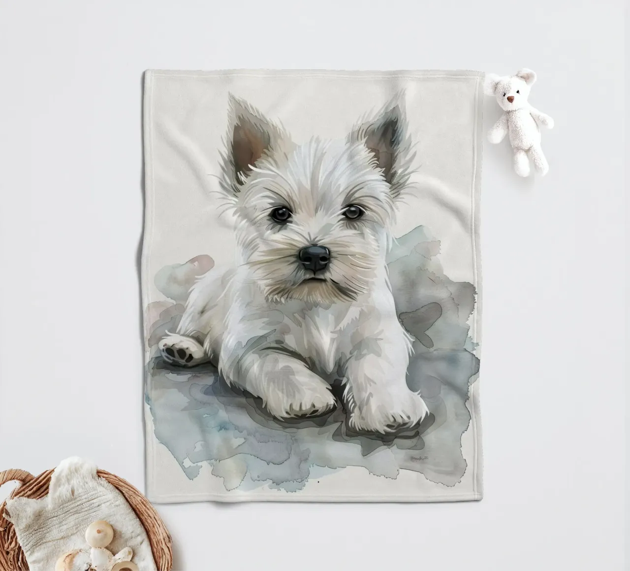 Mignon chiot blanc couché sur une surface douce et détendue plaid polaire de DesignDoodle