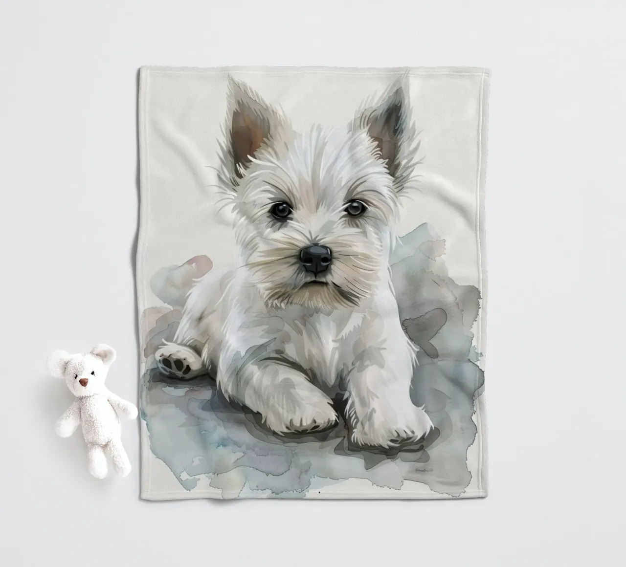 Mignon chiot blanc couché sur une surface douce et détendue plaid polaire de DesignDoodle