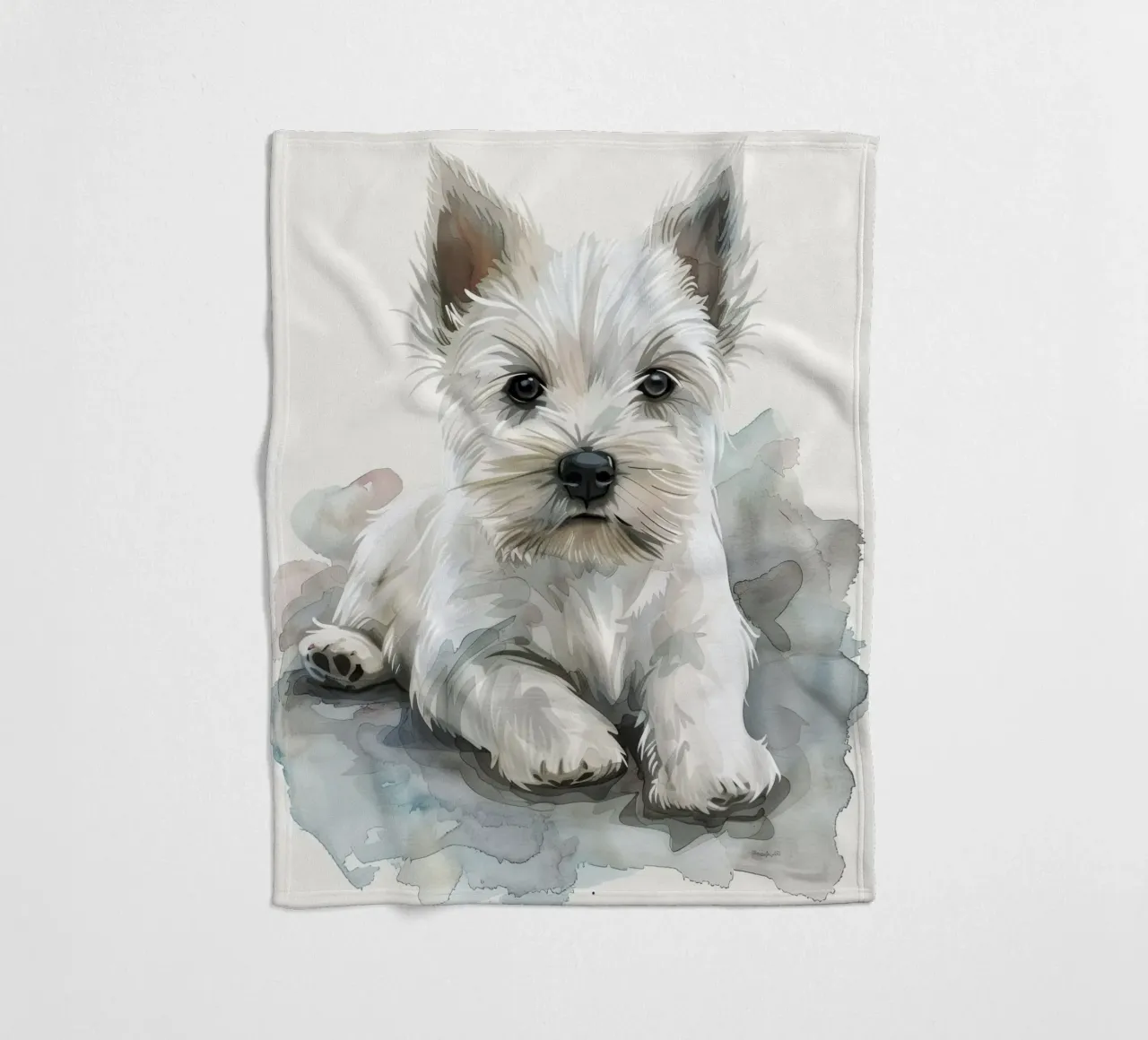 Mignon chiot blanc couché sur une surface douce et détendue plaid polaire de DesignDoodle