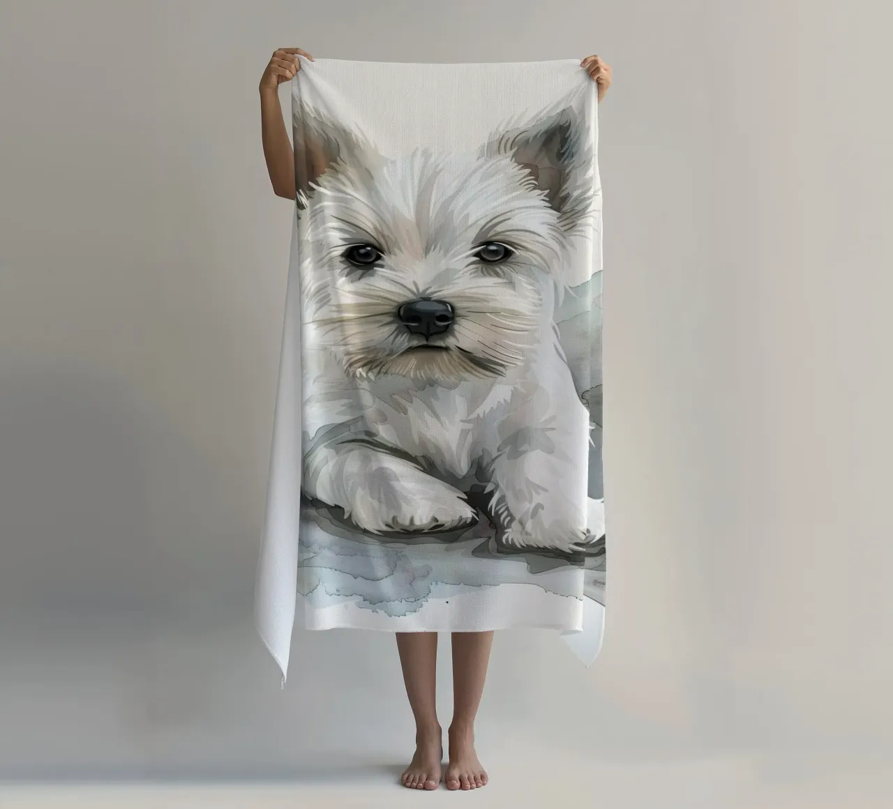 Mignon chiot blanc couché sur une surface douce et détendue serviette de plage de DesignDoodle