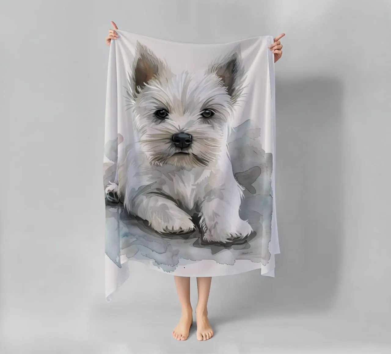 Mignon chiot blanc couché sur une surface douce et détendue serviette de plage de DesignDoodle