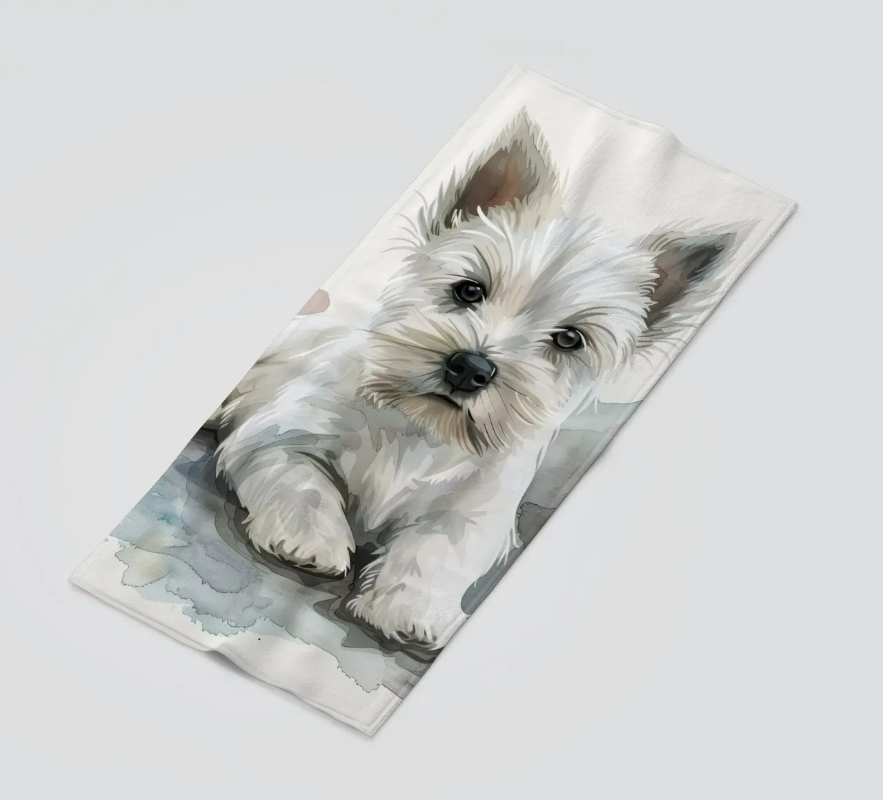 Mignon chiot blanc couché sur une surface douce et détendue serviette de plage de DesignDoodle