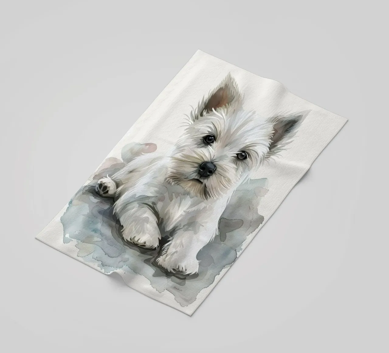 Mignon chiot blanc couché sur une surface douce et détendue serviette de plage de DesignDoodle