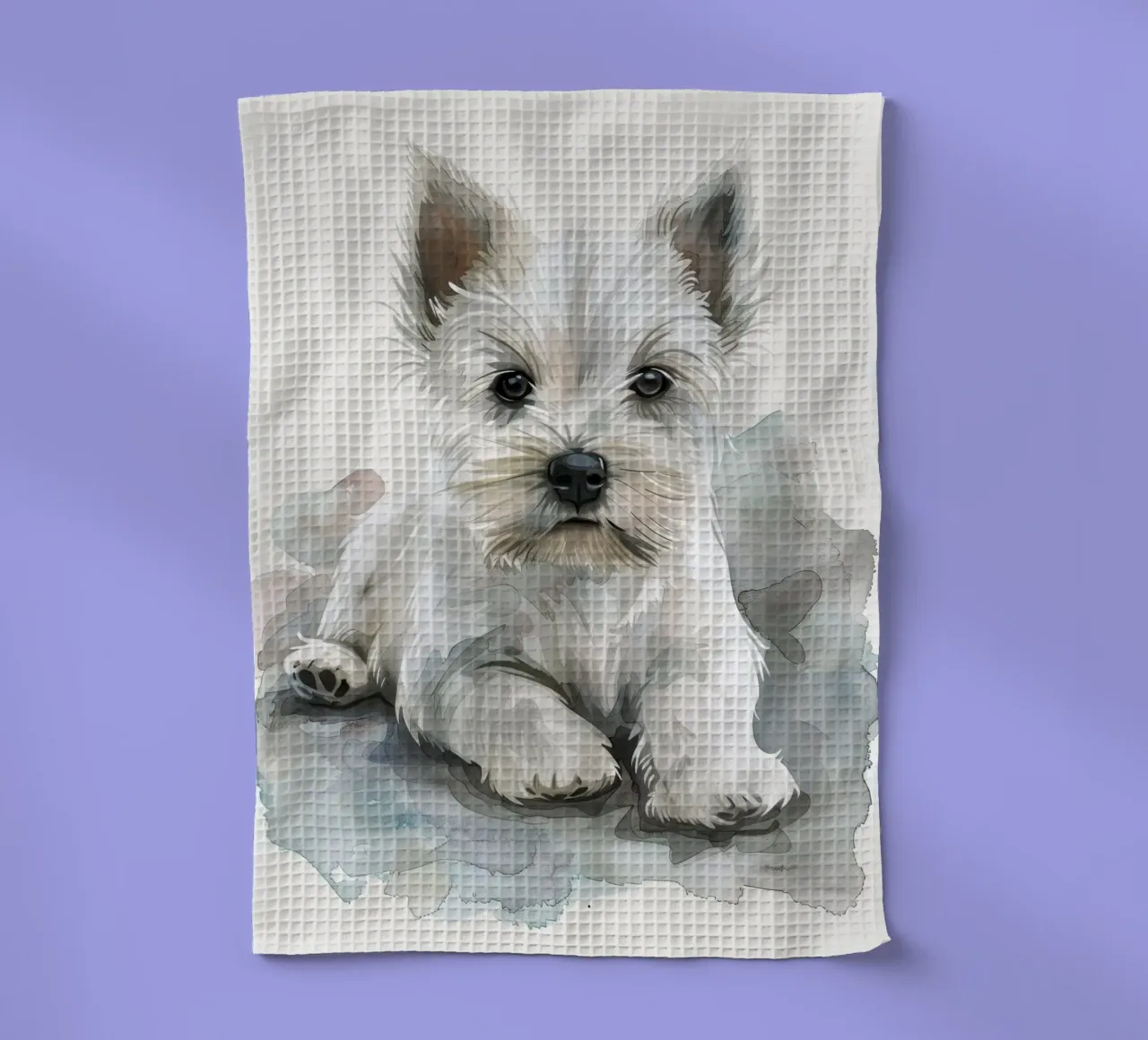 Mignon chiot blanc couché sur une surface douce et détendue torchon de DesignDoodle