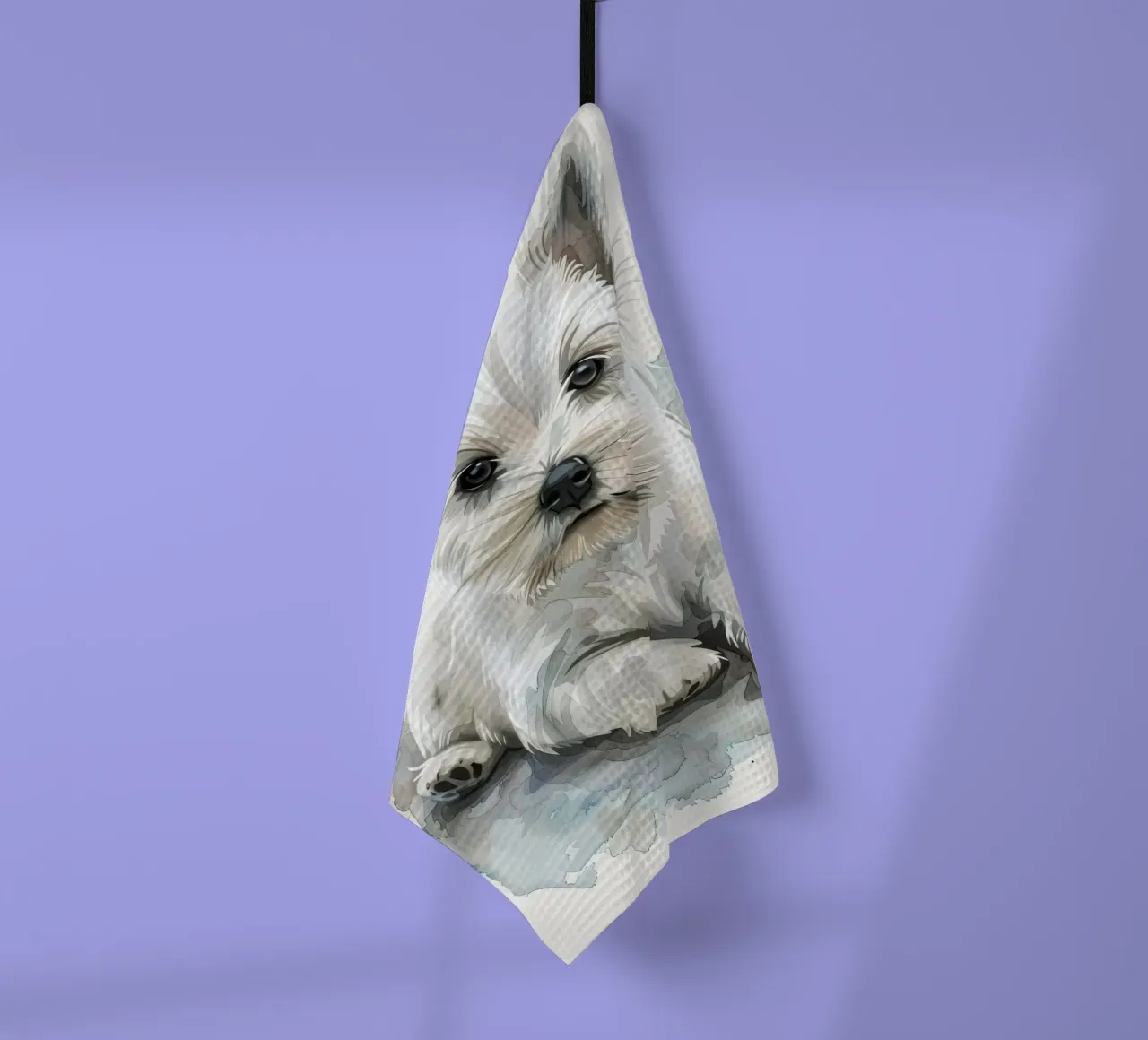 Mignon chiot blanc couché sur une surface douce et détendue torchon de DesignDoodle