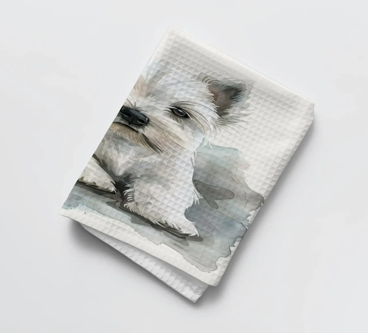 Mignon chiot blanc couché sur une surface douce et détendue torchon de DesignDoodle