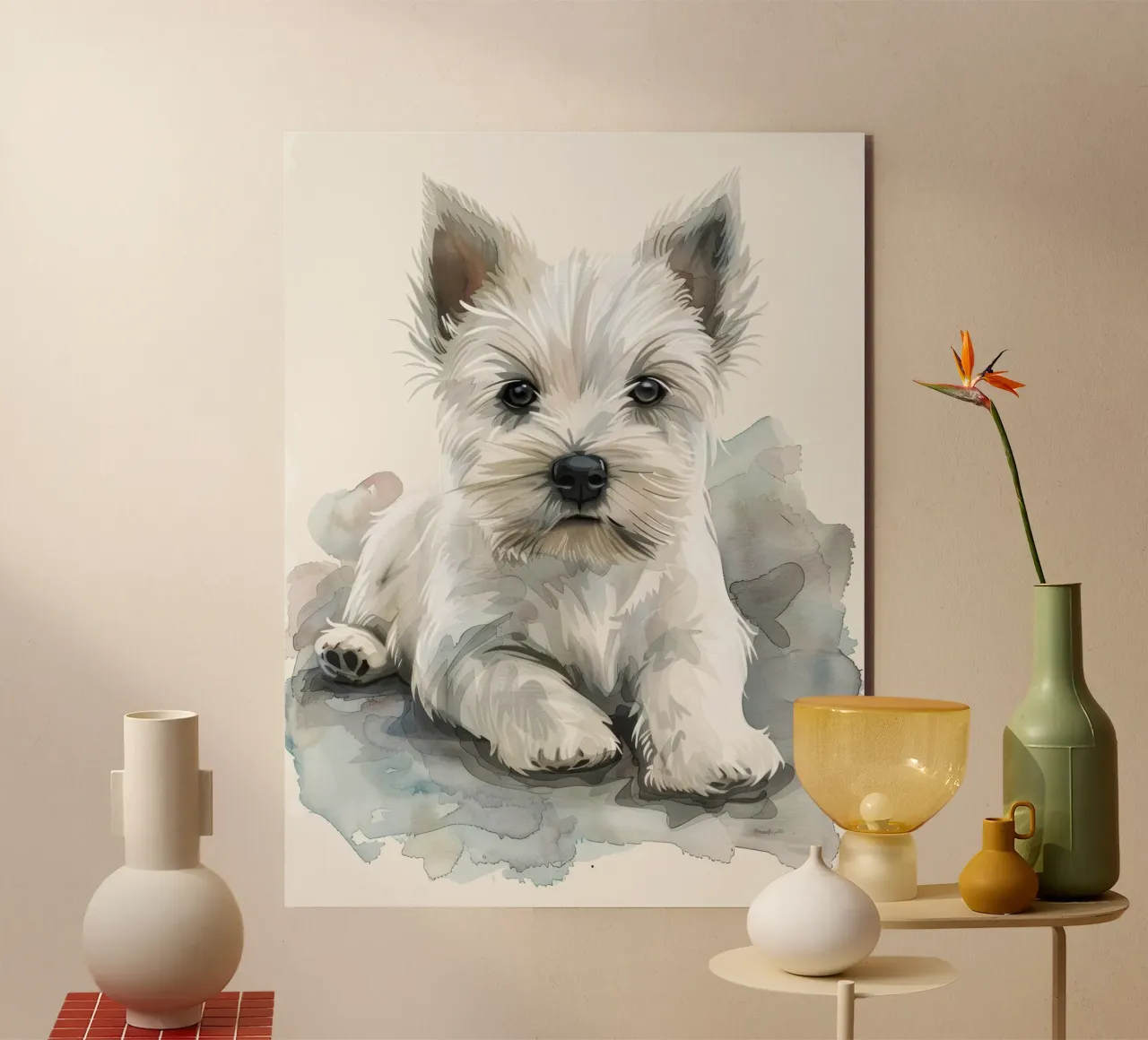 Mignon chiot blanc couché sur une surface douce et détendue alu dibond de DesignDoodle