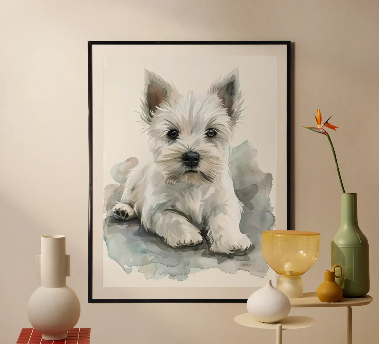 Mignon chiot blanc couché sur une surface douce et détendue hahnemühle de DesignDoodle