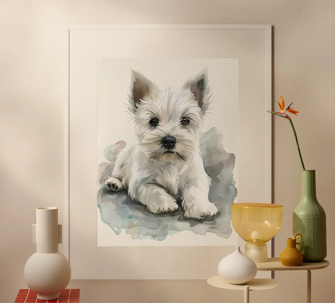 Mignon chiot blanc couché sur une surface douce et détendue hahnemühle de DesignDoodle