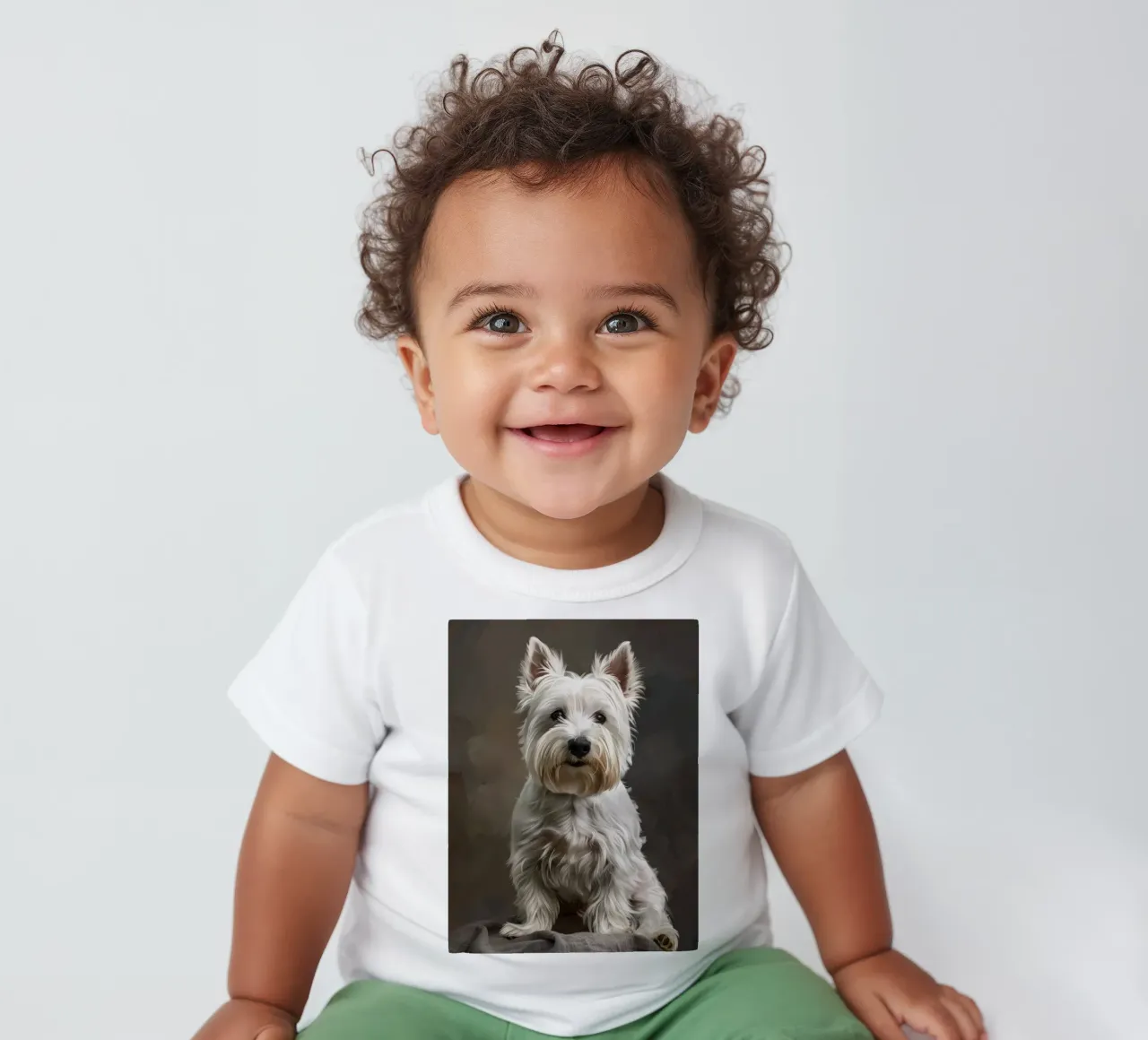 Cane bianco di piccola taglia con pelo lungo posa con sicurezza maglietta neonato da DesignDoodle