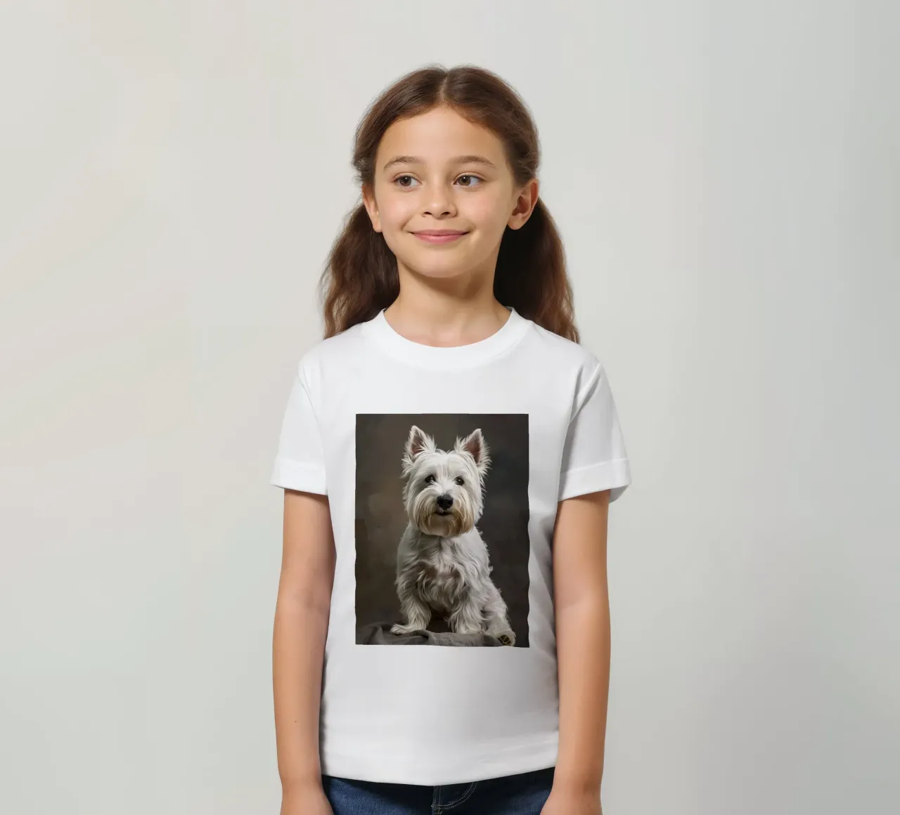 Cane bianco di piccola taglia con pelo lungo posa con sicurezza t-shirt bambini da DesignDoodle