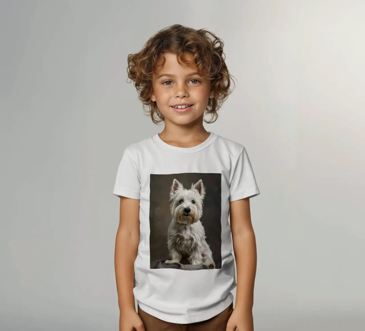 Cane bianco di piccola taglia con pelo lungo posa con sicurezza t-shirt bambini da DesignDoodle