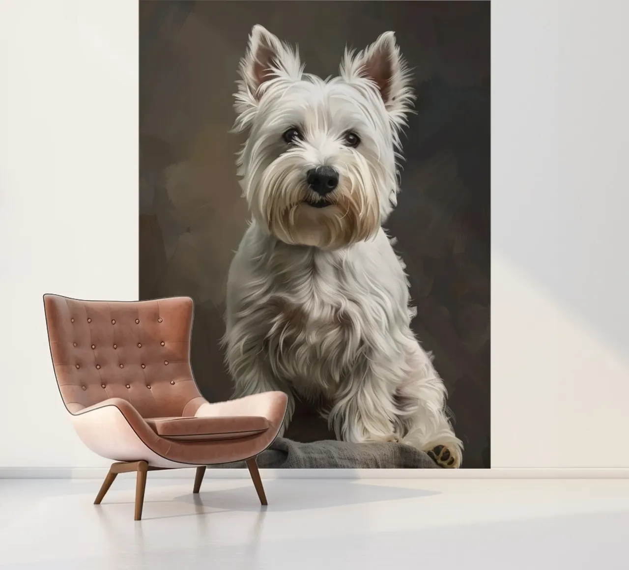 Small white dog with long fur poses confidently photo wallpaper by DesignDoodle