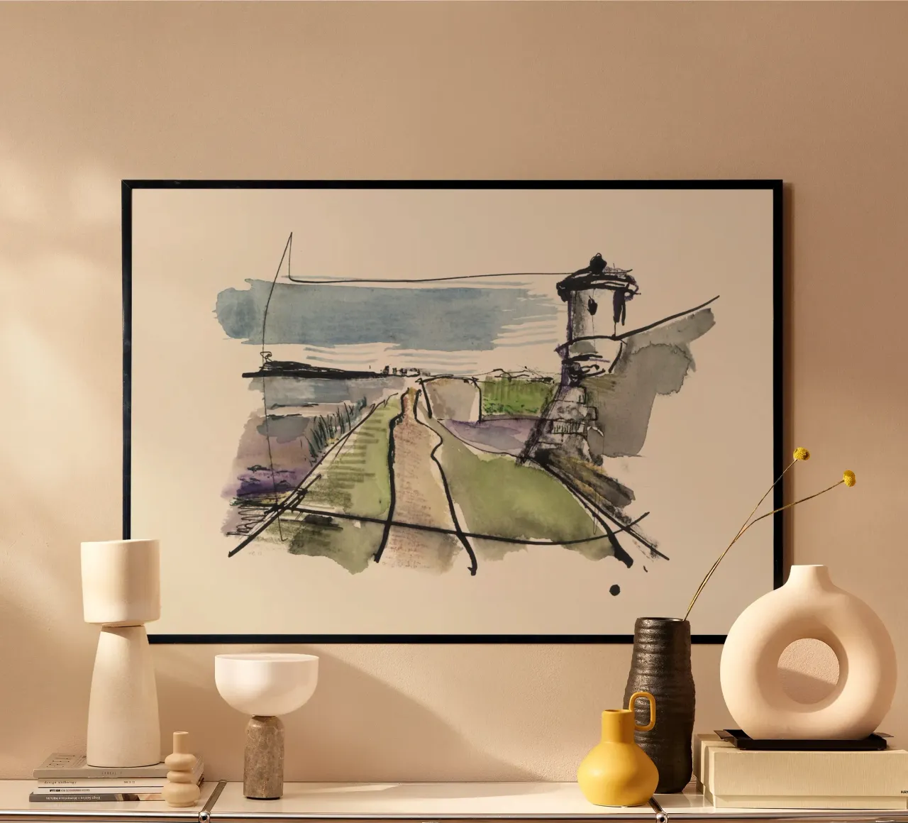 Isola di Saint-Vaast-la-Hougue Tatihou. schizzo ad acquerello poster con telaio in alluminio da ISABO Creations