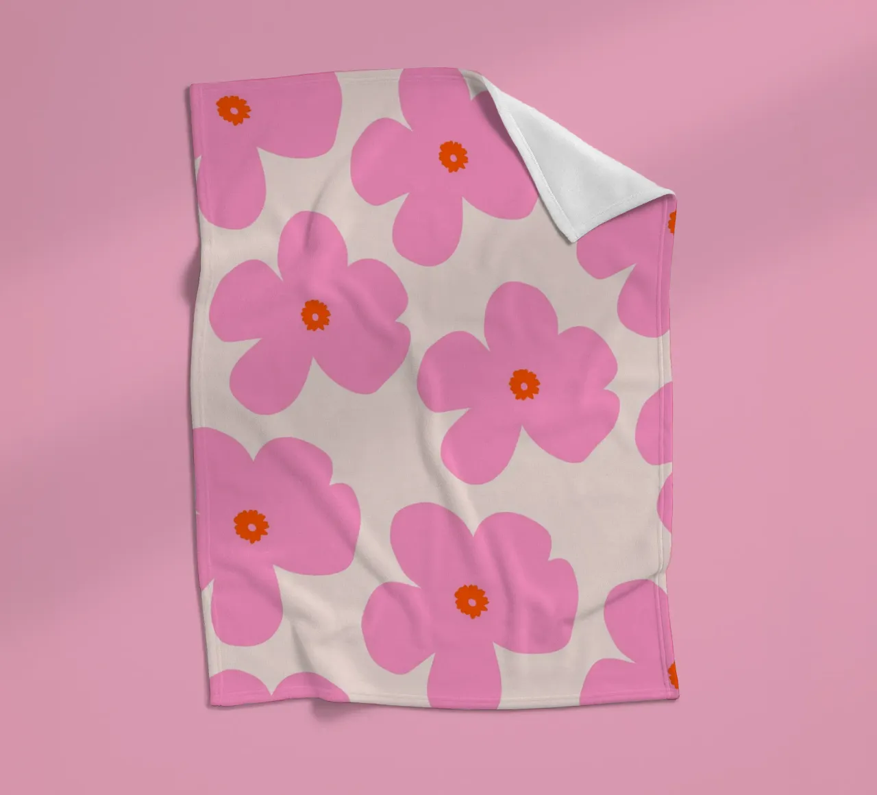 Pink Retro Flower Pattern Print fleece blanket by The Art Club