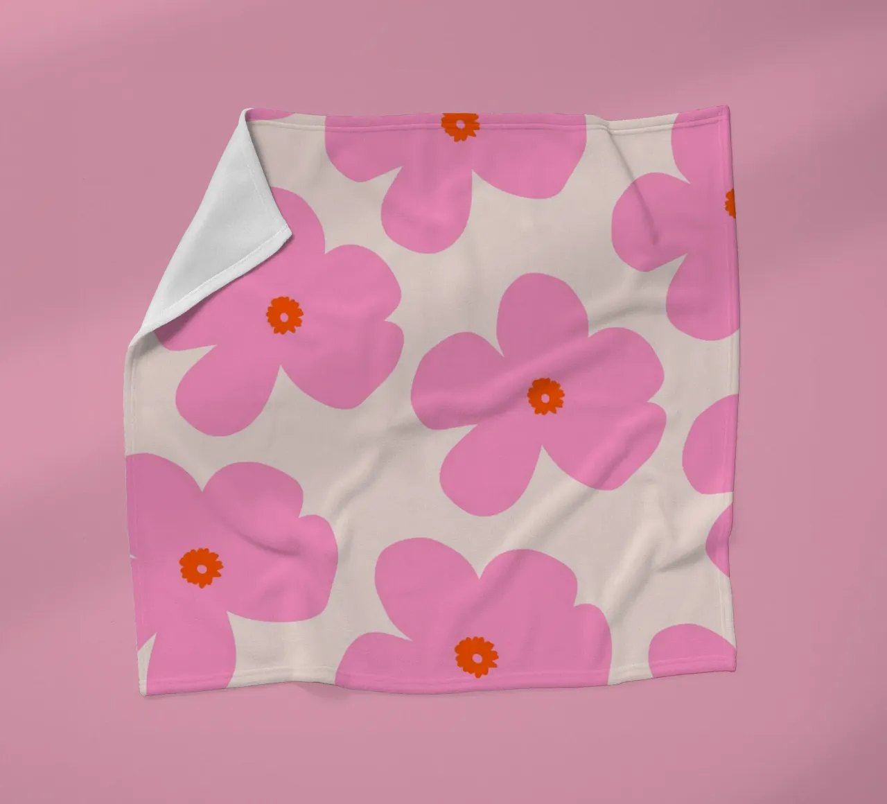 Pink Retro Flower Pattern Print fleece blanket by The Art Club