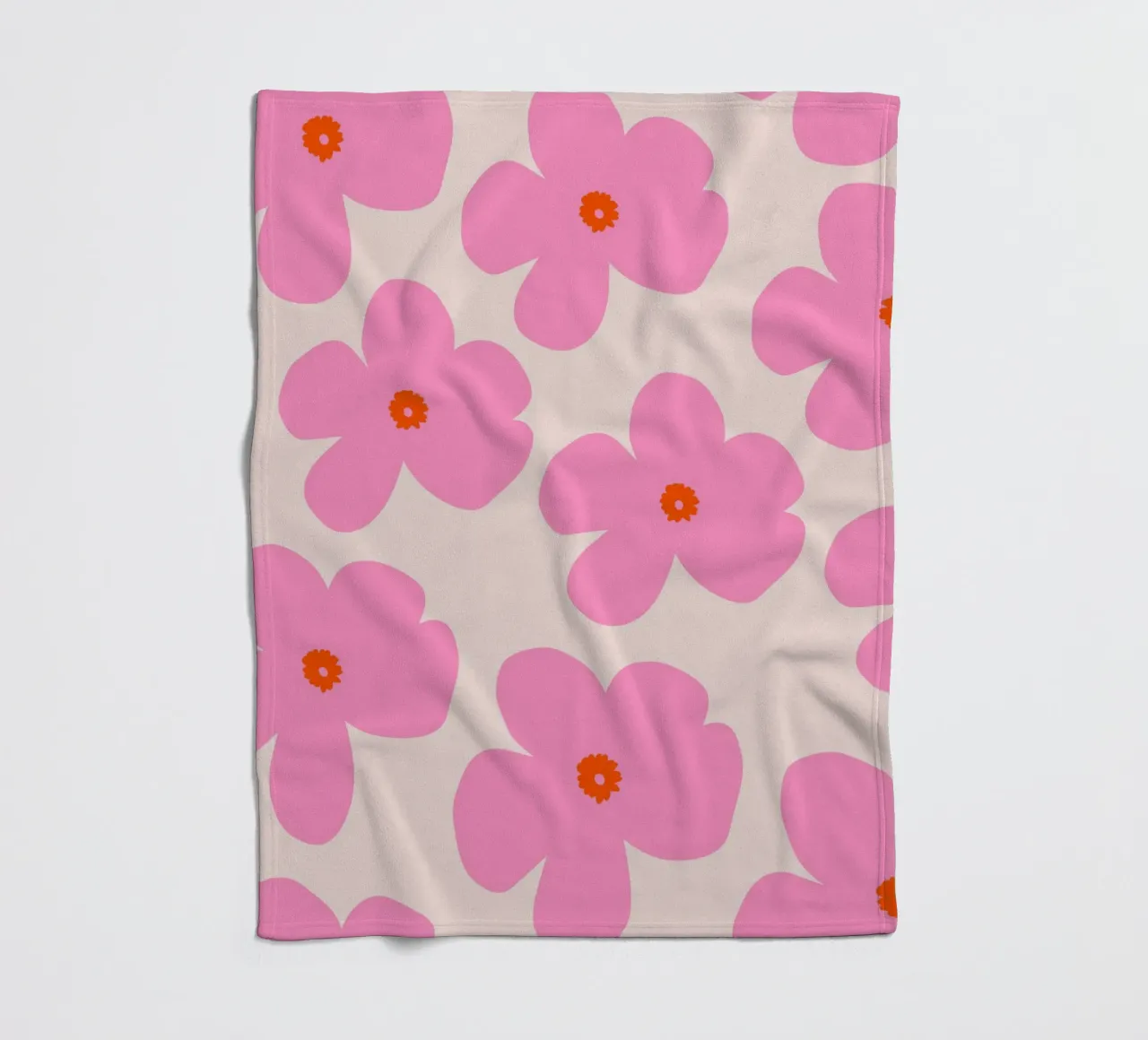 Pink Retro Flower Pattern Print fleece blanket by The Art Club
