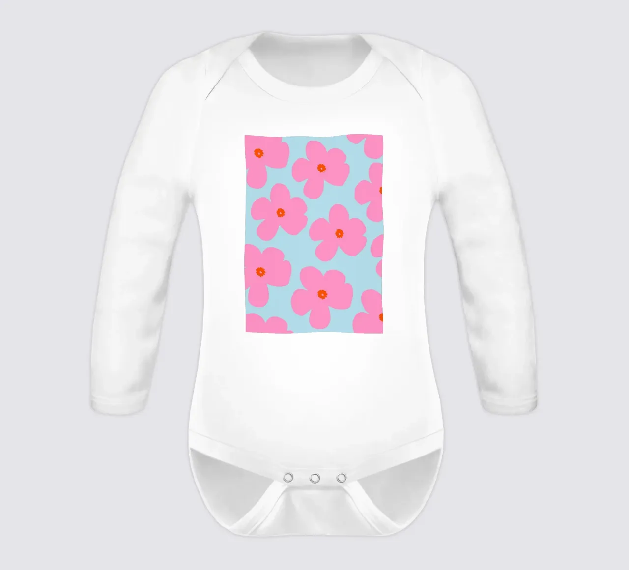 Bold Floral Art with Red Centers long-sleeve baby romper by The Art Club